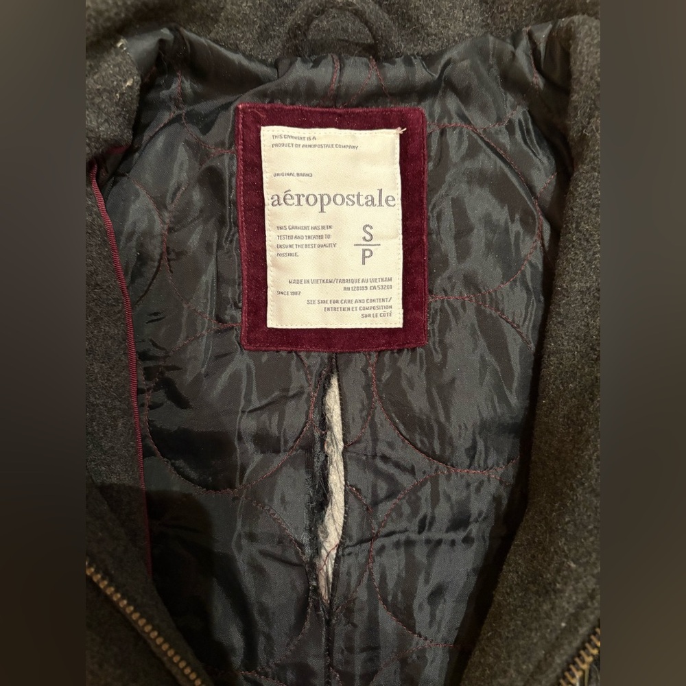 Aeropostale Charcoal Gray Wool Blend Toggle Coat with Hood - Picture 8 of 13